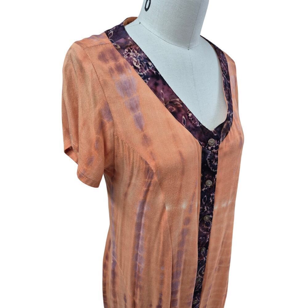 Soft Surroundings 100% Rayon Dress Orange/Purple Tie Dye Sunset Bali Sz S - Picture 3 of 7